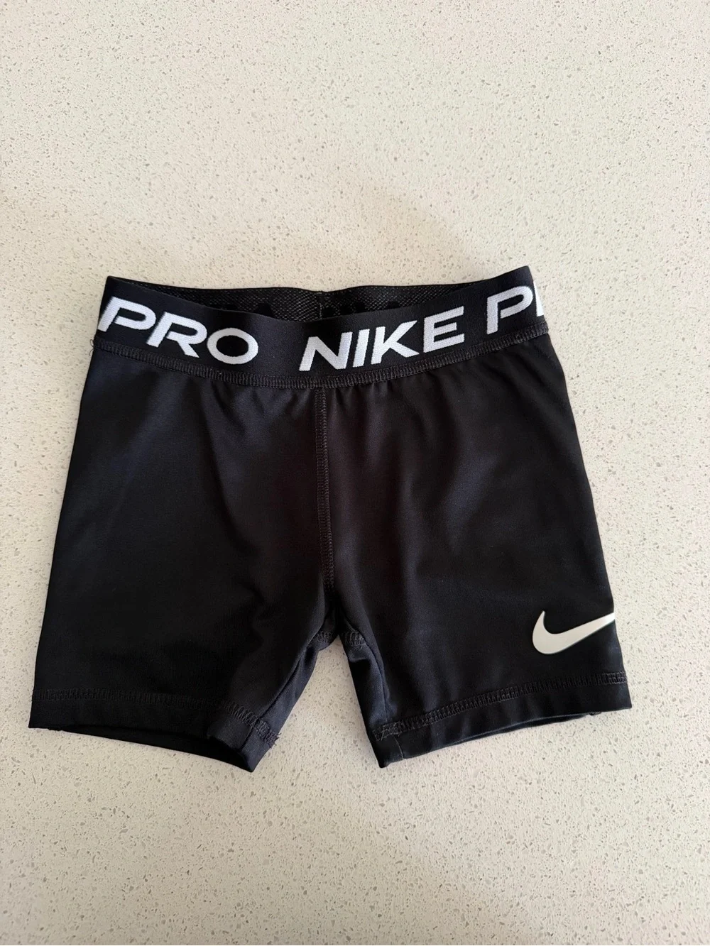 Kids Nike Pro Black Shorts with White Swoosh